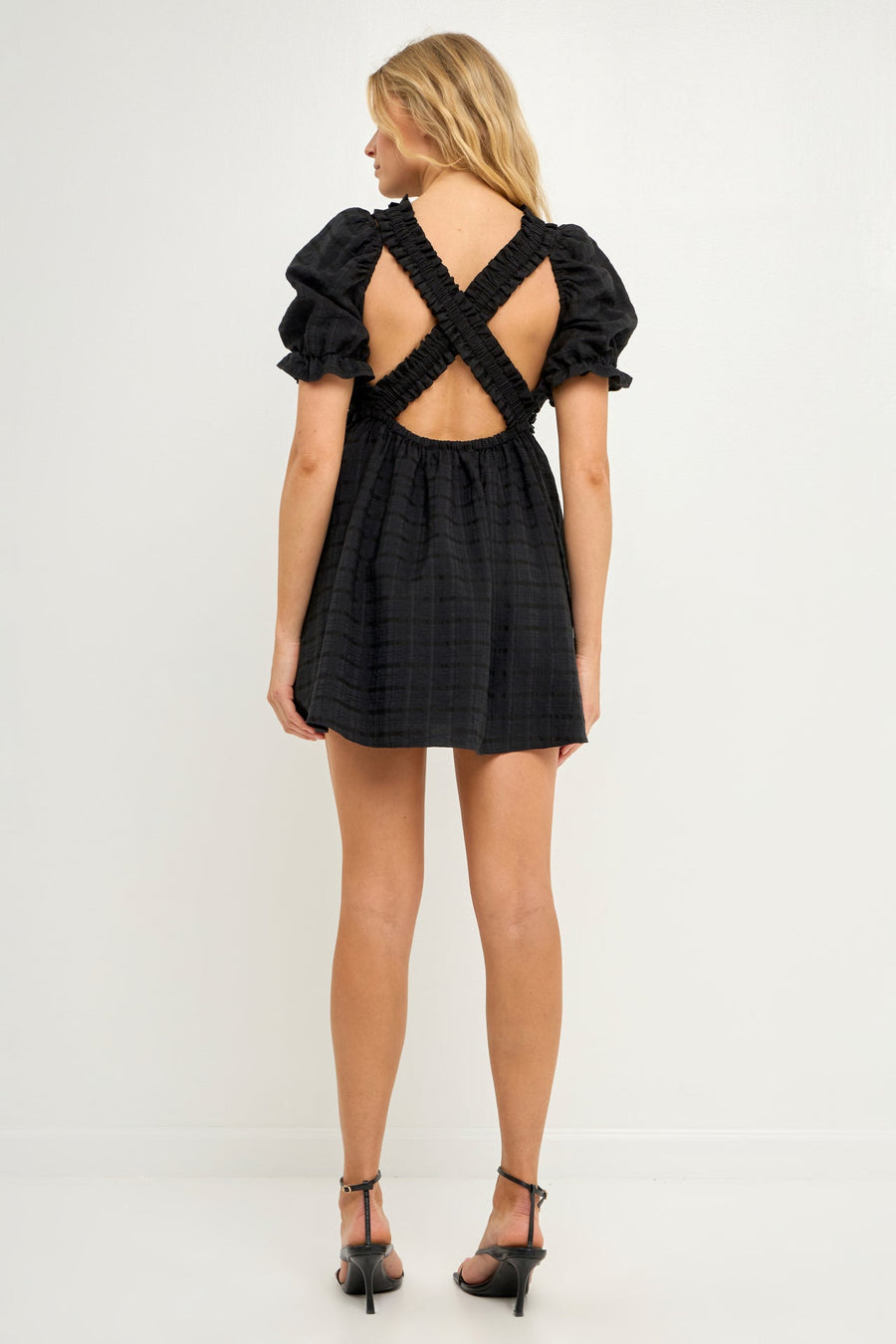 FREE THE ROSES - Double Ruffled Band Mini Puff Sleeve Dress - DRESSES available at Objectrare