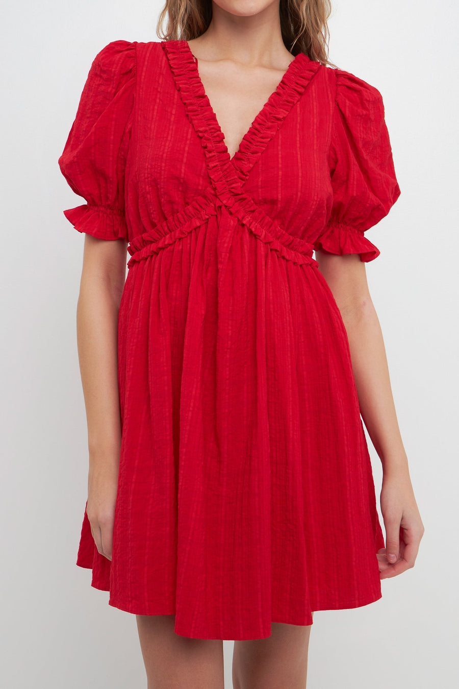 FREE THE ROSES - Double Ruffled Band Mini Puff Sleeve Dress - DRESSES available at Objectrare