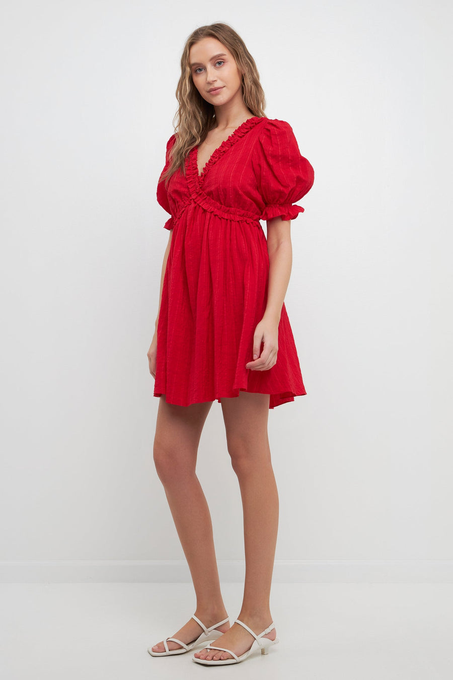 FREE THE ROSES - Double Ruffled Band Mini Puff Sleeve Dress - DRESSES available at Objectrare