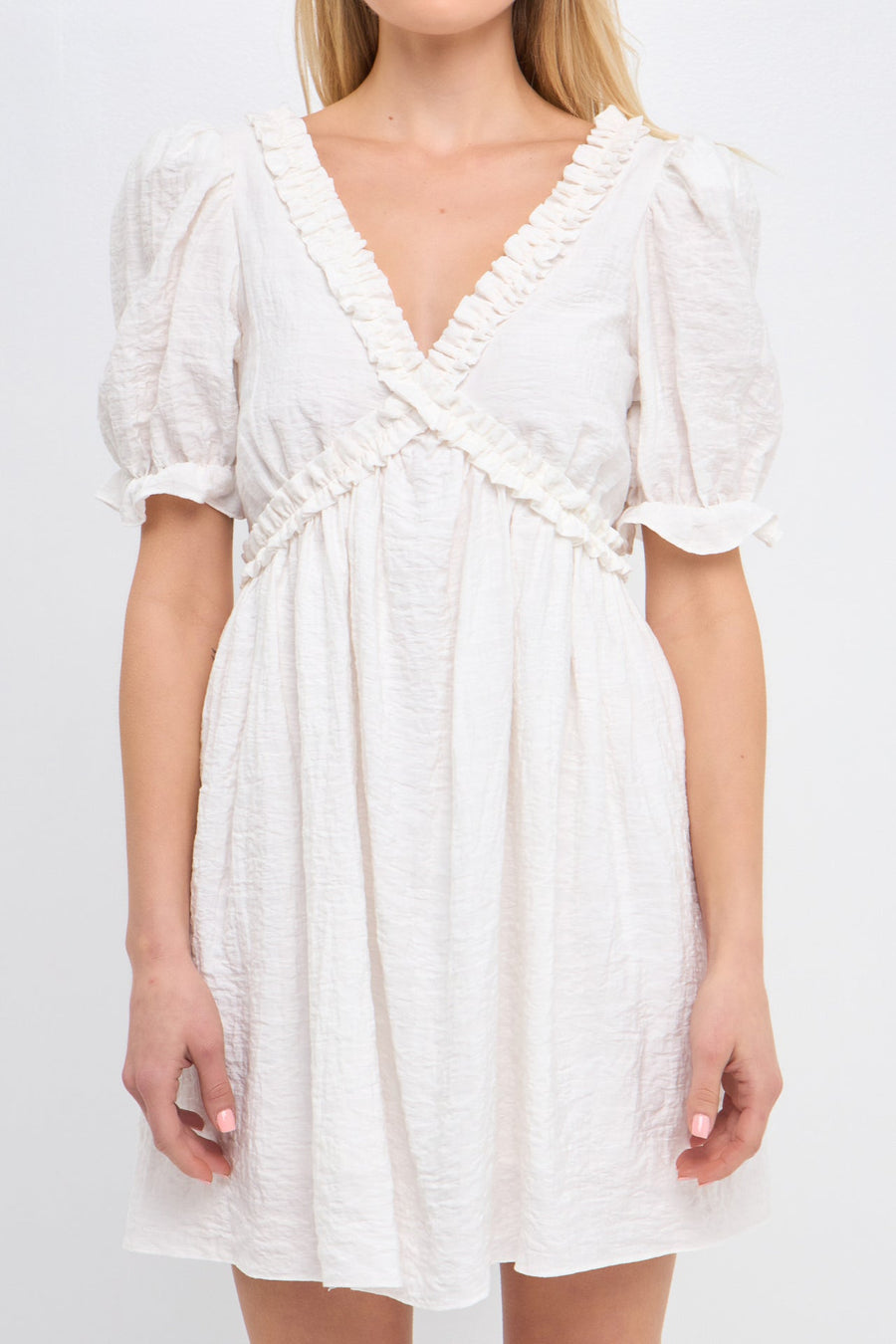 FREE THE ROSES - Double Ruffled Band Mini Puff Sleeve Dress - DRESSES available at Objectrare
