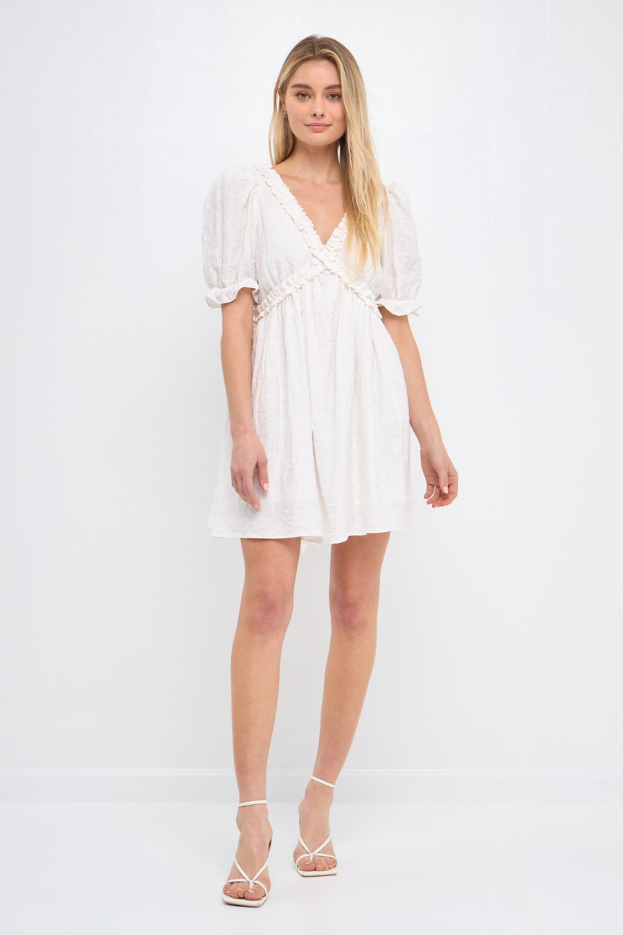 FREE THE ROSES - Double Ruffled Band Mini Puff Sleeve Dress - DRESSES available at Objectrare