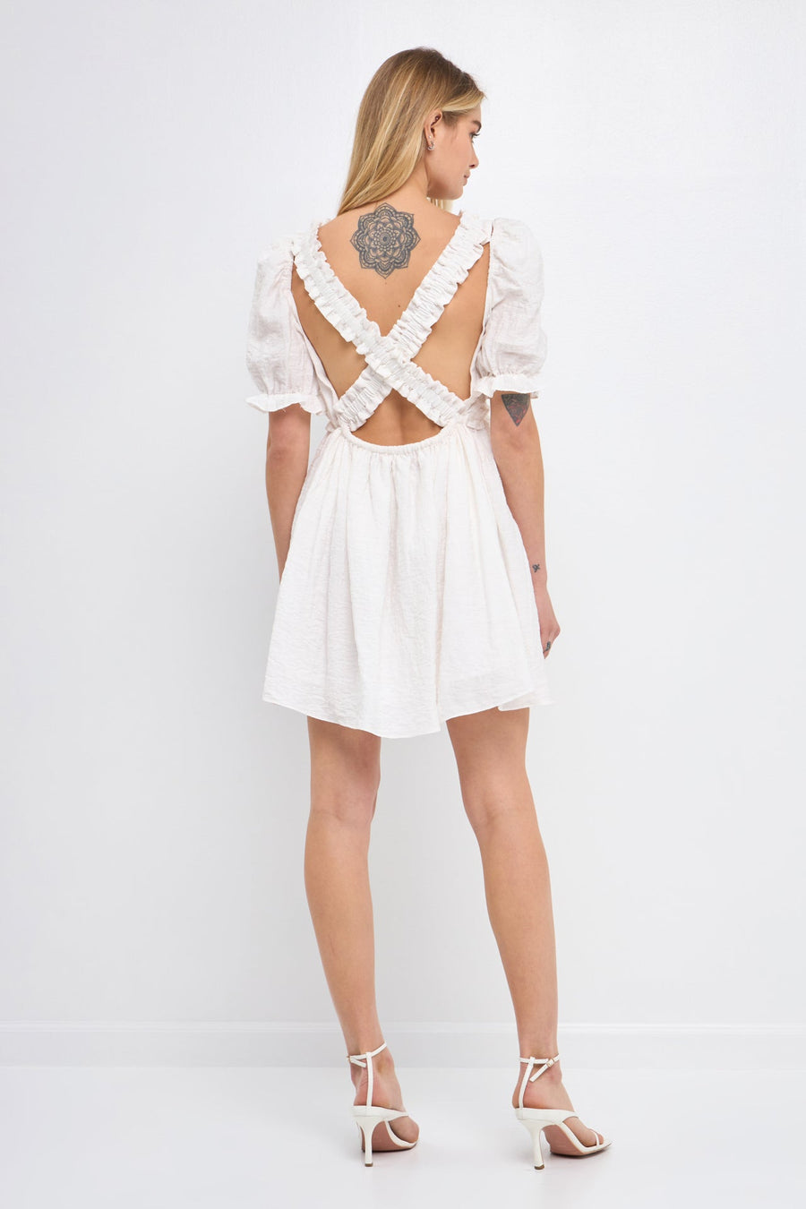 FREE THE ROSES - Double Ruffled Band Mini Puff Sleeve Dress - DRESSES available at Objectrare