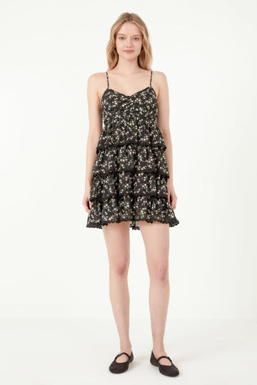 FREE THE ROSES - Floral Printed Tiered Mini Dress - DRESSES available at Objectrare