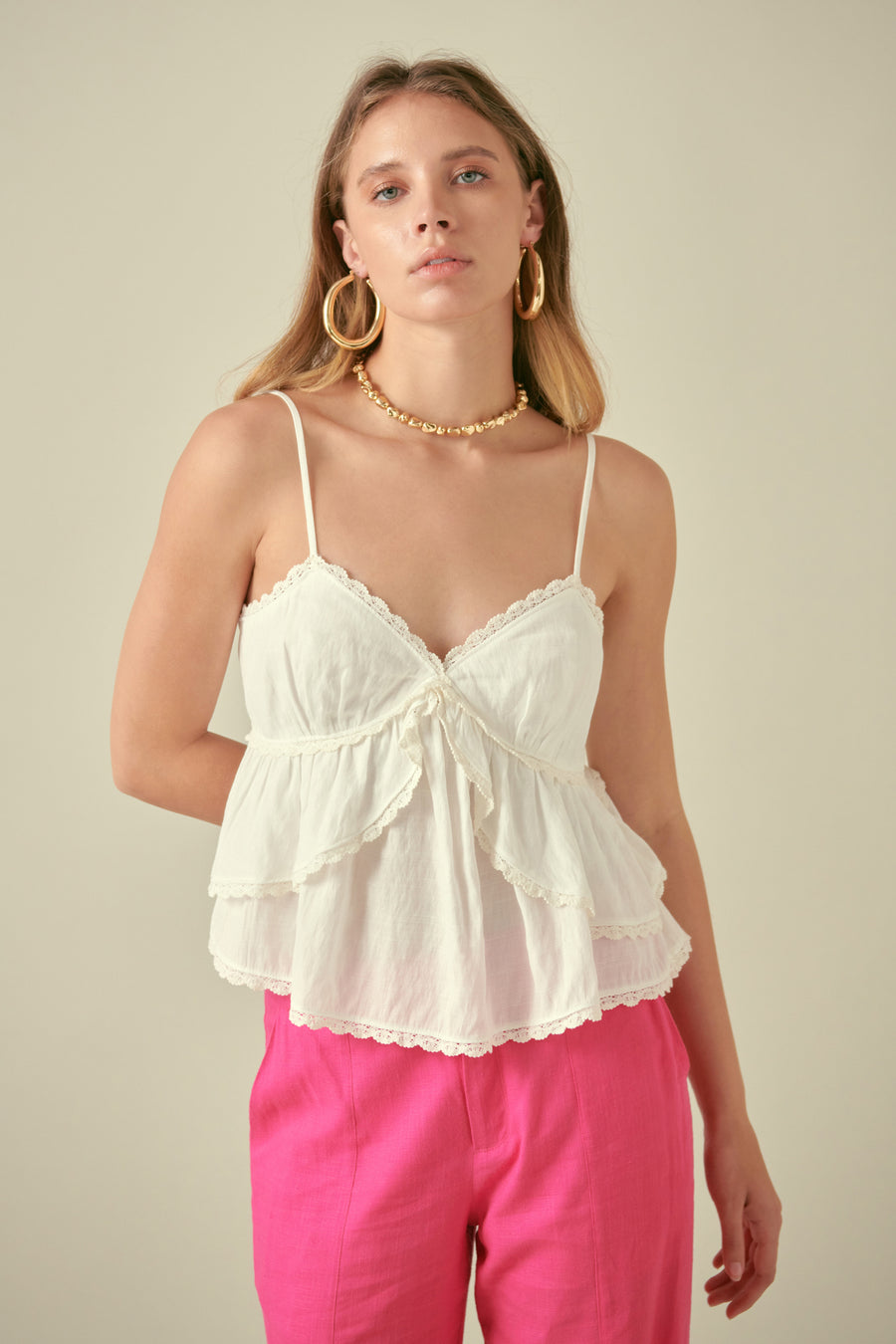 Lace Trimmed Waterfall Tiered Top