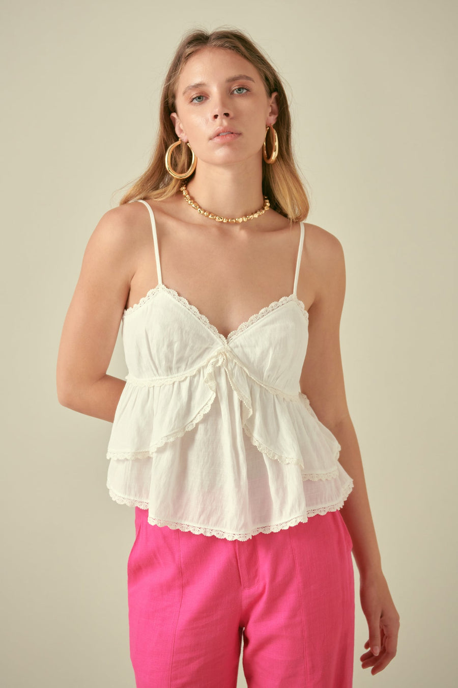 FREE THE ROSES - Lace Trimmed Waterfall Tiered Top - TOPS available at Objectrare
