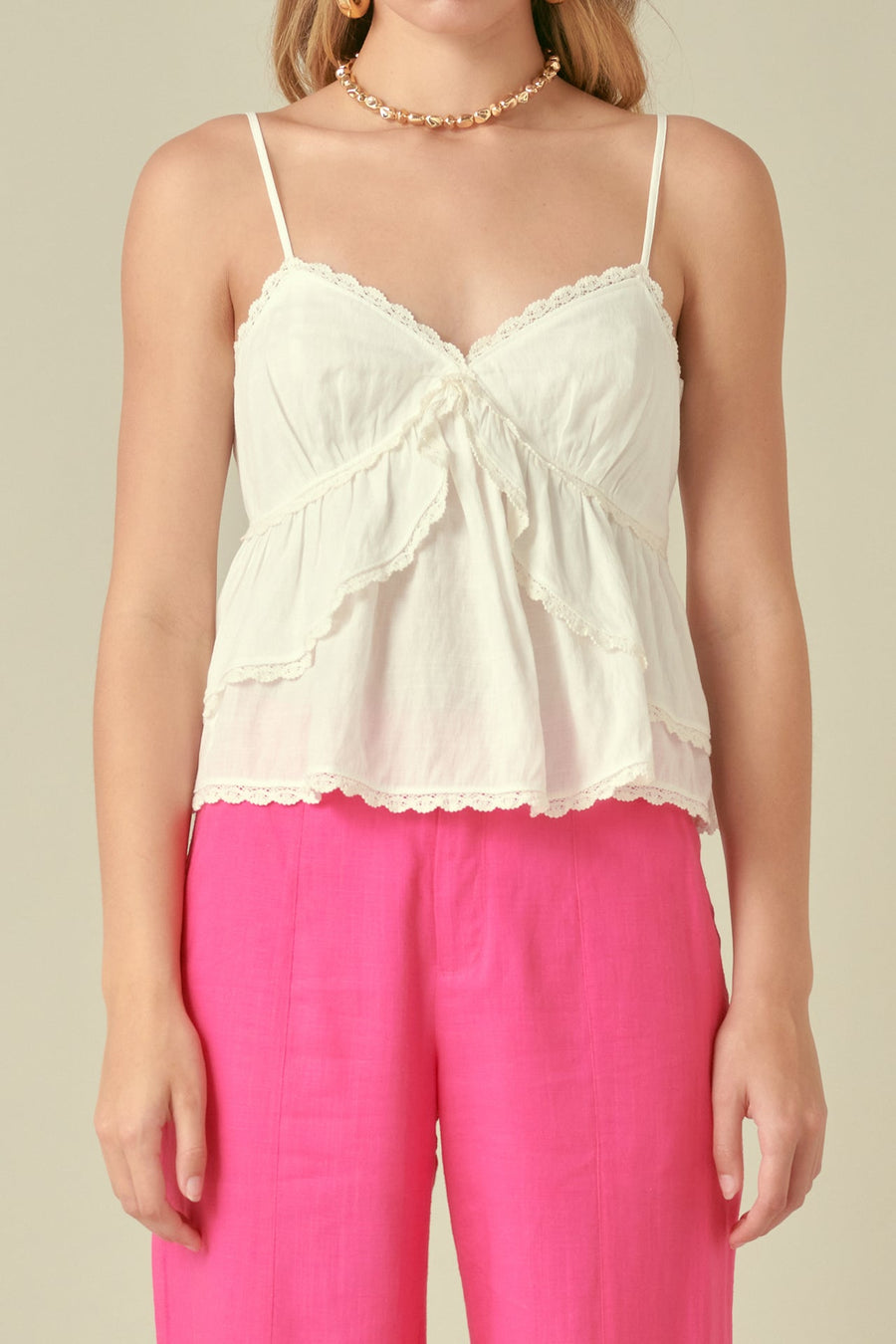FREE THE ROSES - Lace Trimmed Waterfall Tiered Top - TOPS available at Objectrare