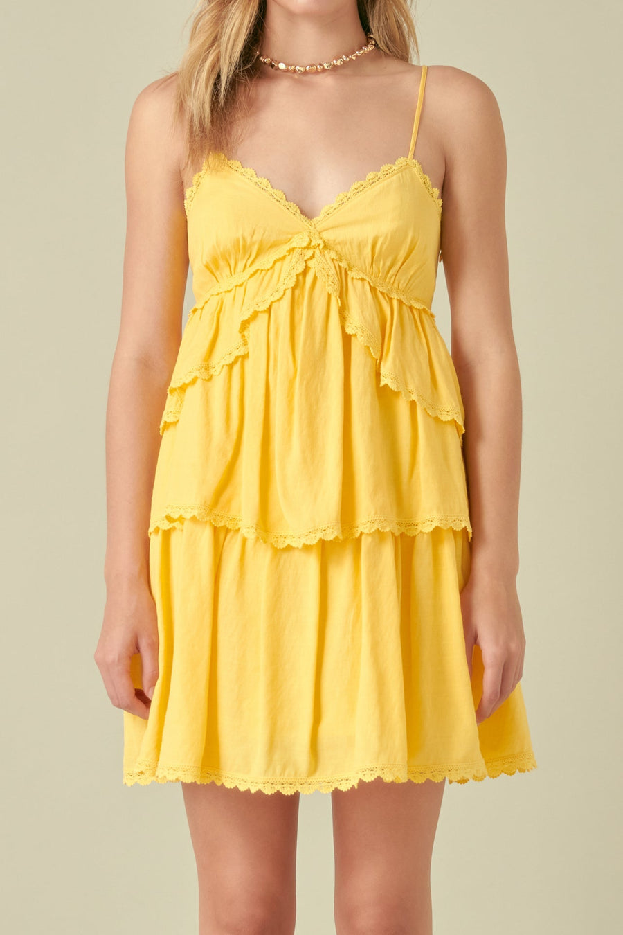 FREE THE ROSES - Lace Trimmed Tiered Mini Dress - DRESSES available at Objectrare