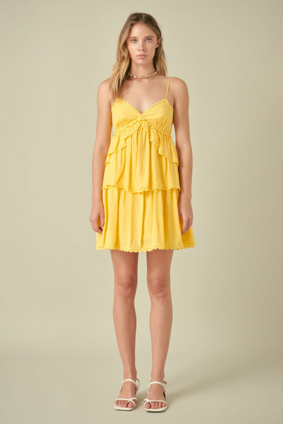 FREE THE ROSES - Lace Trimmed Tiered Mini Dress - DRESSES available at Objectrare