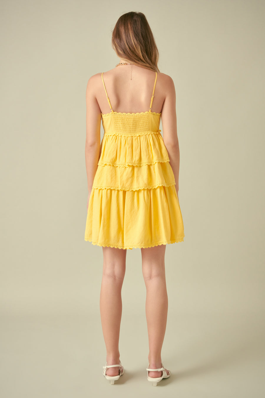 Lace Trimmed Tiered Mini Dress