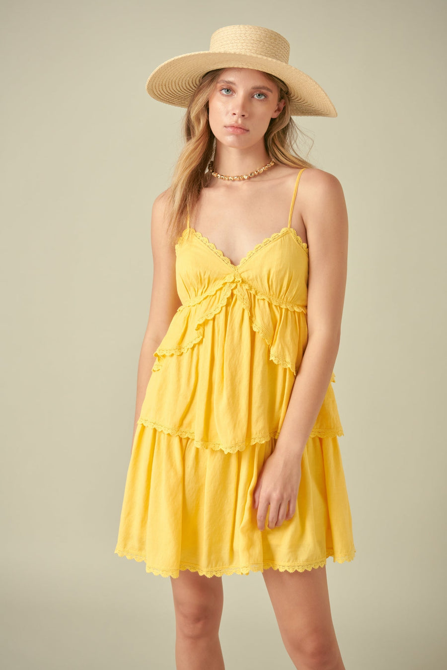 FREE THE ROSES - Lace Trimmed Tiered Mini Dress - DRESSES available at Objectrare