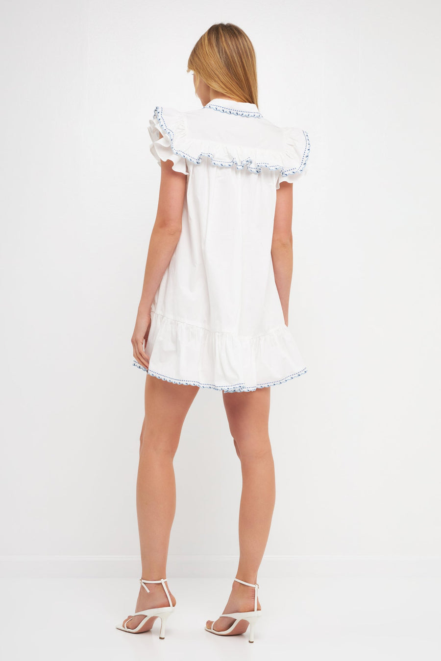 FREE THE ROSES - Floral Embroidered Monotone Ruffled Shift Dress - DRESSES available at Objectrare