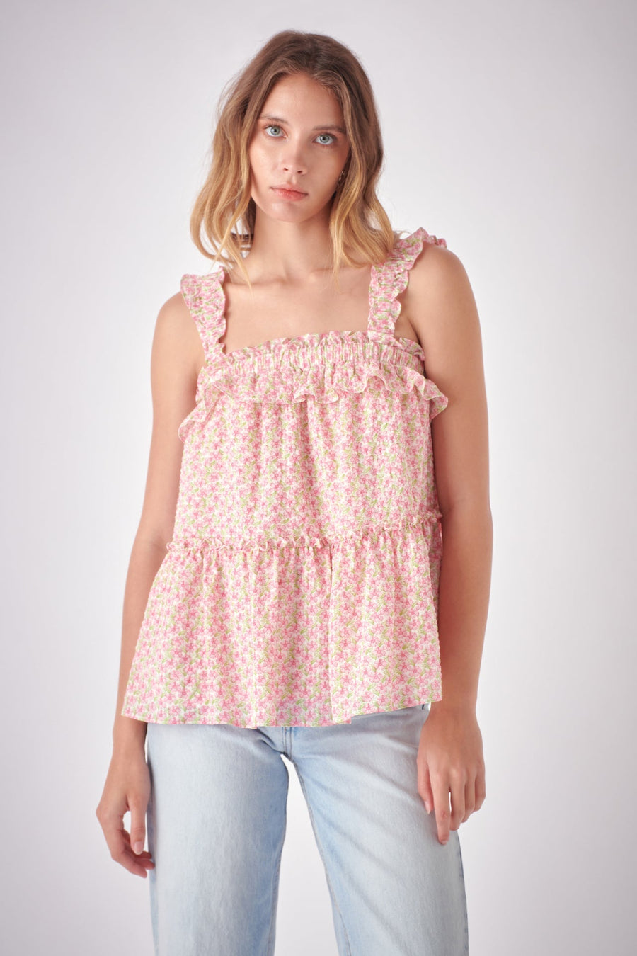 FREE THE ROSES - Floral Textured Flounce Top - TOPS available at Objectrare