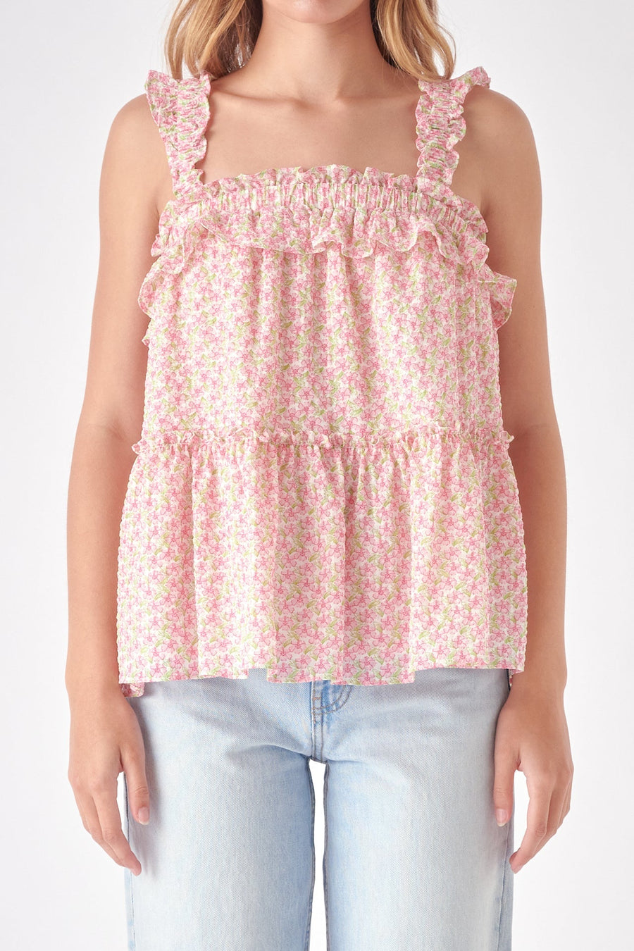 FREE THE ROSES - Floral Textured Flounce Top - TOPS available at Objectrare