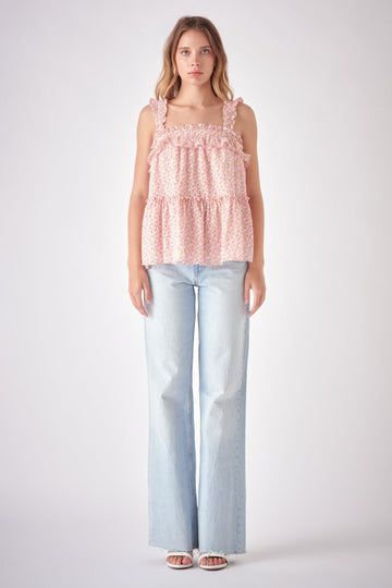 FREE THE ROSES - Floral Textured Flounce Top - TOPS available at Objectrare