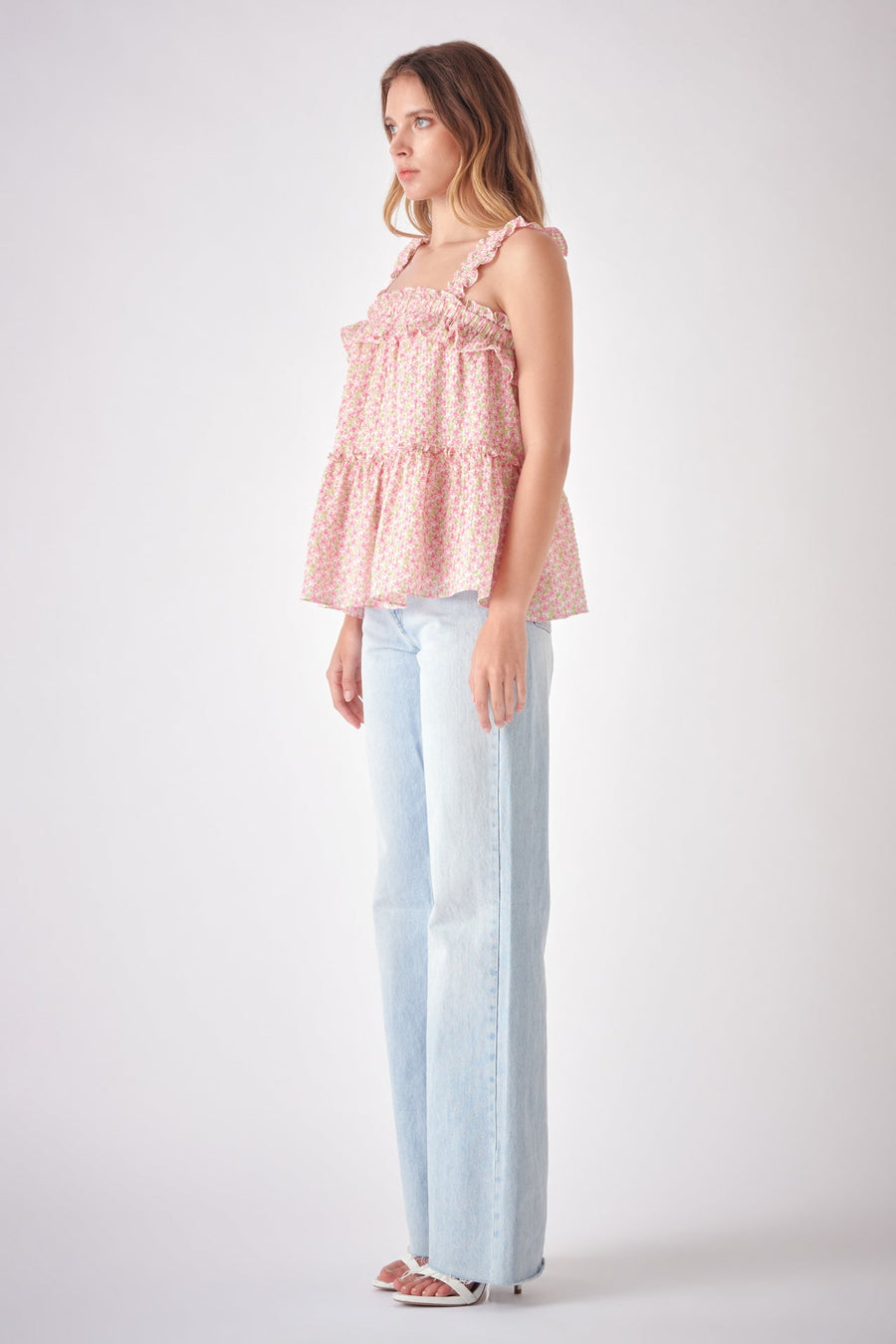 FREE THE ROSES - Floral Textured Flounce Top - TOPS available at Objectrare