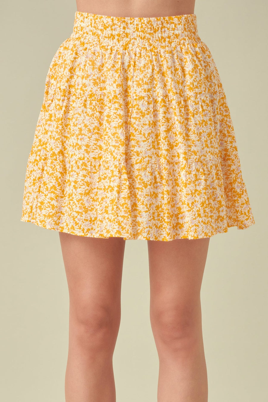 FREE THE ROSES - Crinkled Floral Linen Mini Skirt with Elastic Band - SKIRTS available at Objectrare