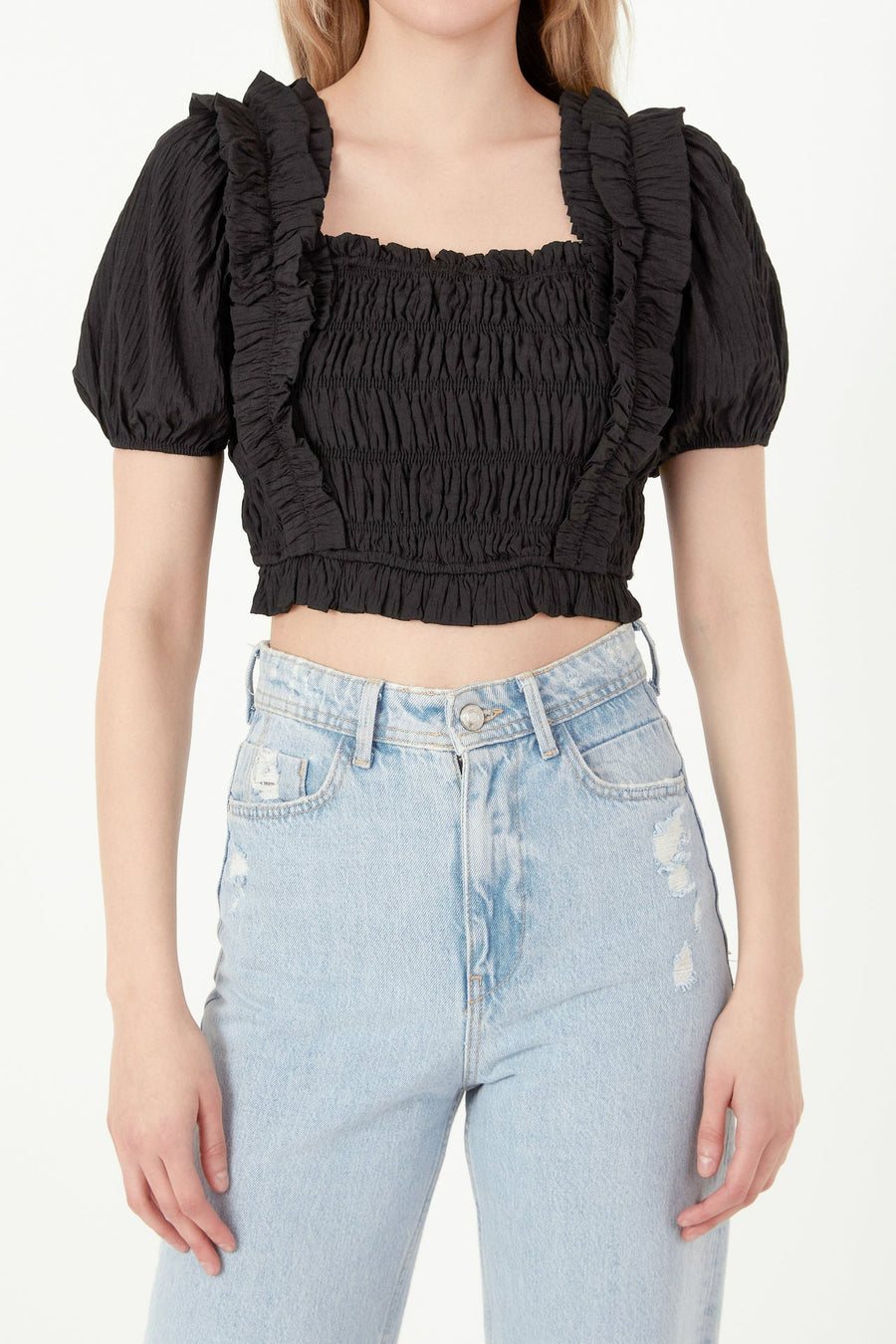 FREE THE ROSES - Smocked Cropped Top - TOPS available at Objectrare