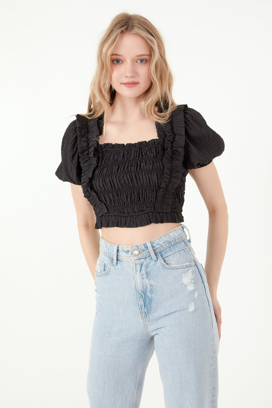 FREE THE ROSES - Smocked Cropped Top - TOPS available at Objectrare