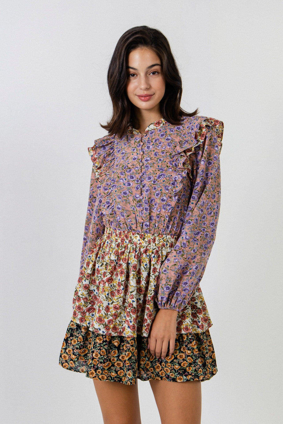 FREE THE ROSES - Floral Multi Color Mini Dress - DRESSES available at Objectrare