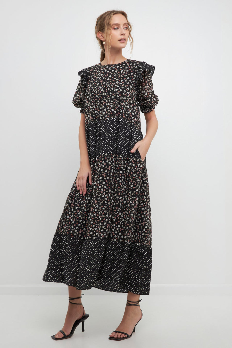 FREE THE ROSES - Floral & Dot Print Maxi Dress - DRESSES available at Objectrare