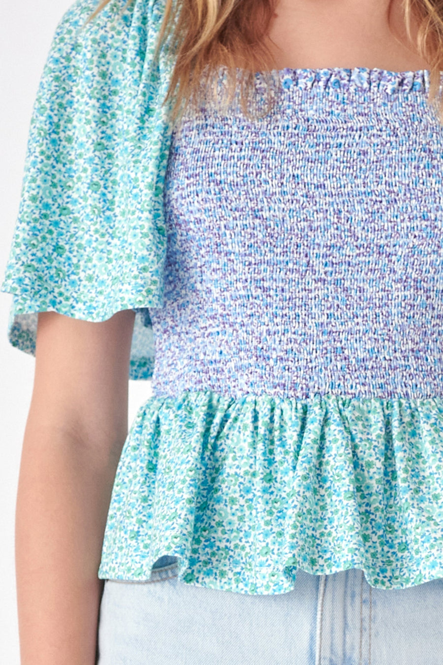 FREE THE ROSES - Floral Knit Smocked Top - TOPS available at Objectrare