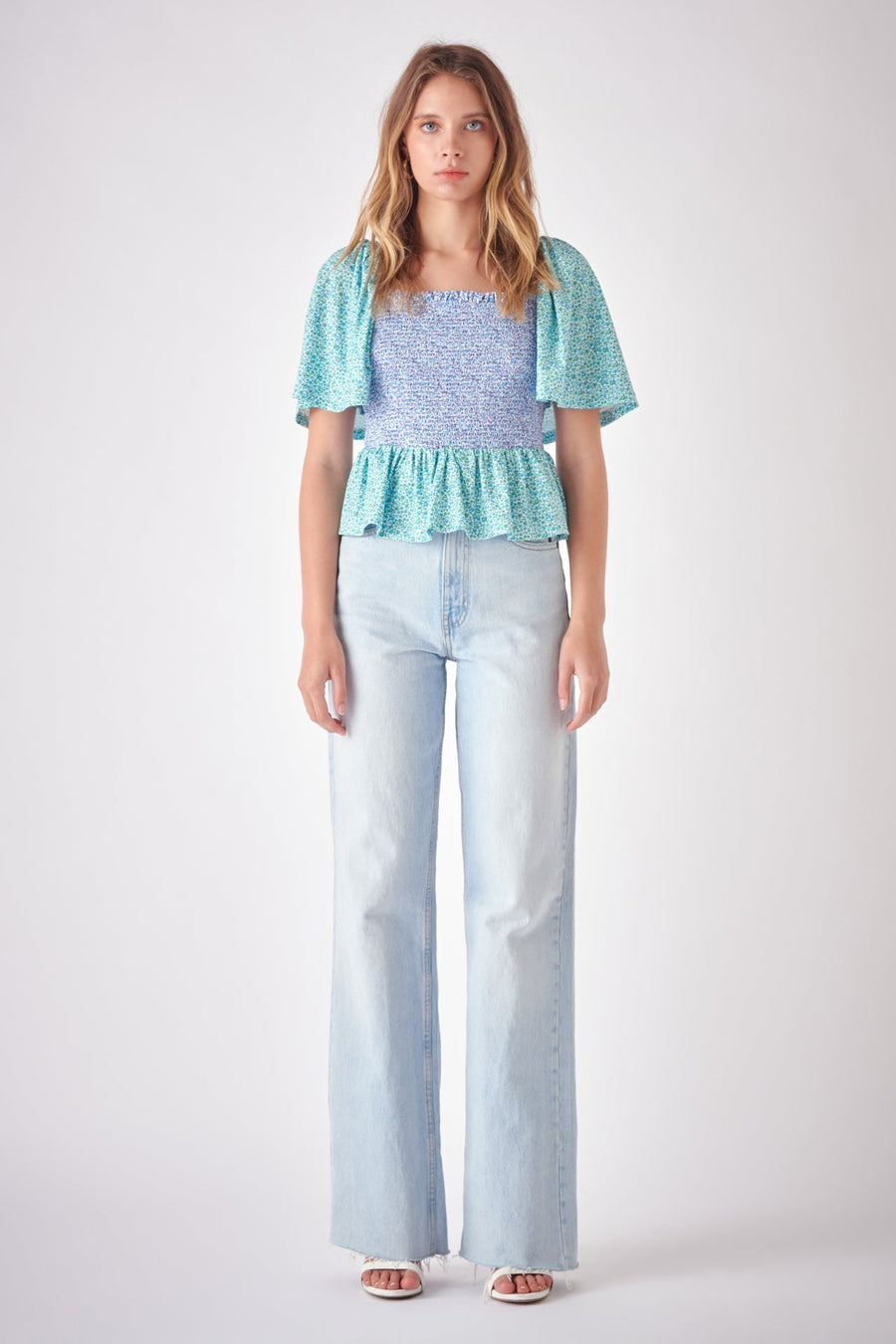 FREE THE ROSES - Floral Knit Smocked Top - TOPS available at Objectrare