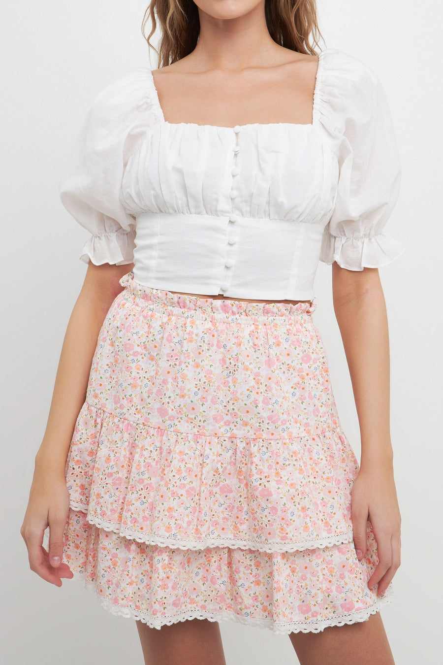 FREE THE ROSES - Button Closure Puff Sleeve Top - TOPS available at Objectrare