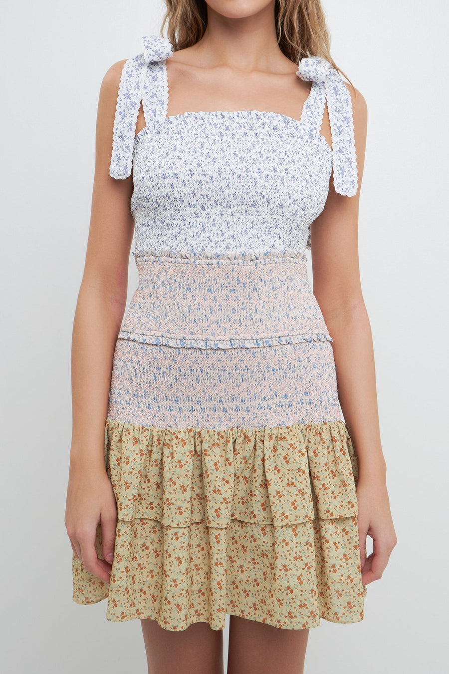 FREE THE ROSES - Floral Colorblock Mini Dress - DRESSES available at Objectrare