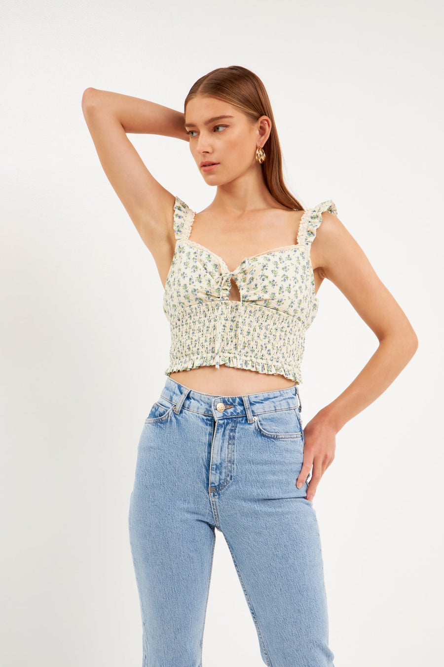 FREE THE ROSES - Floral Lace Trim Smocked Top - TOPS available at Objectrare