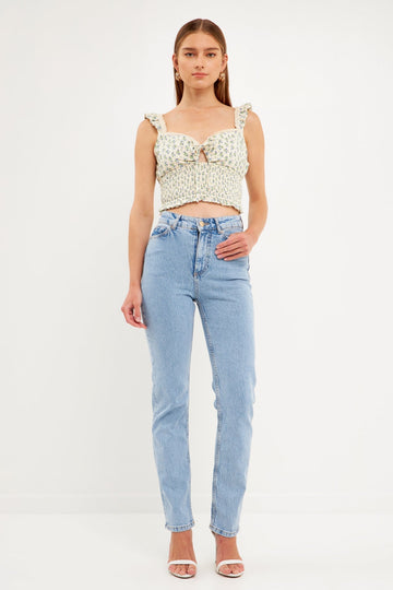FREE THE ROSES - Floral Lace Trim Smocked Top - TOPS available at Objectrare