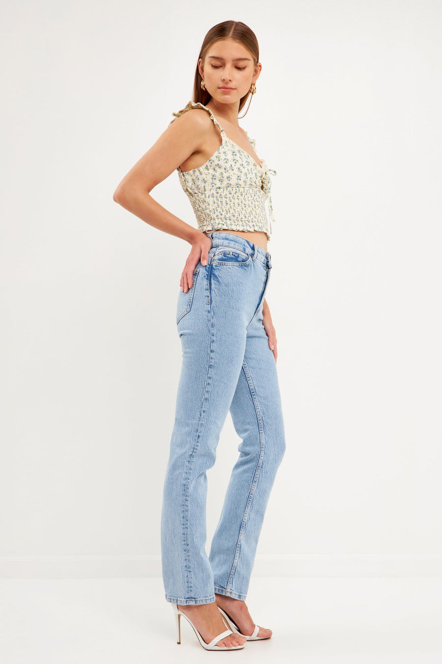 FREE THE ROSES - Floral Lace Trim Smocked Top - TOPS available at Objectrare