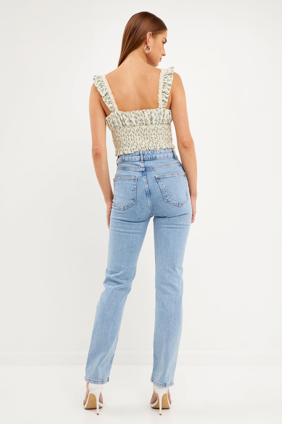 FREE THE ROSES - Floral Lace Trim Smocked Top - TOPS available at Objectrare