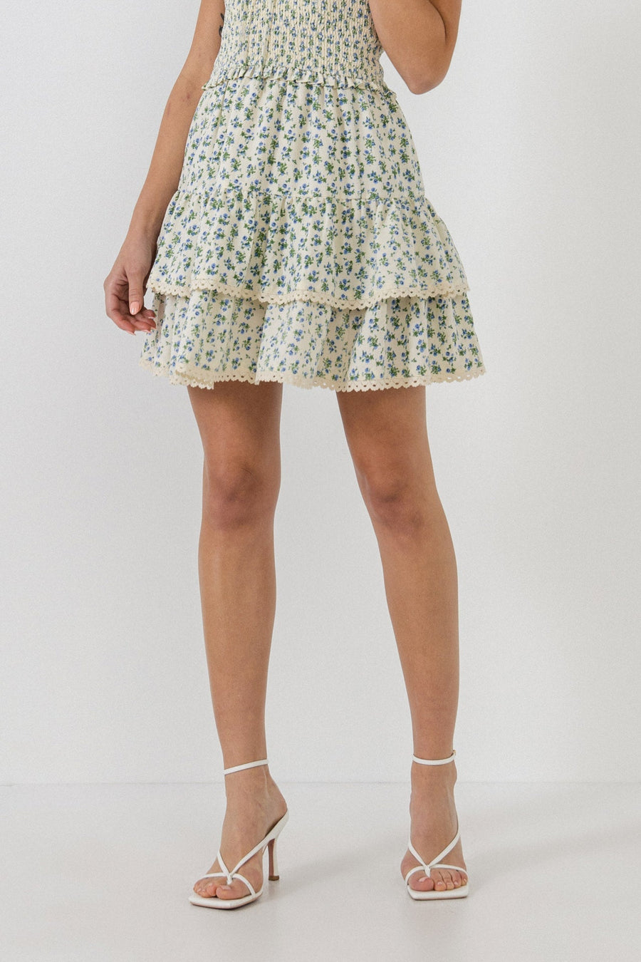 FREE THE ROSES - Floral Lace Trim Detail Mini Skirt - SKIRTS available at Objectrare