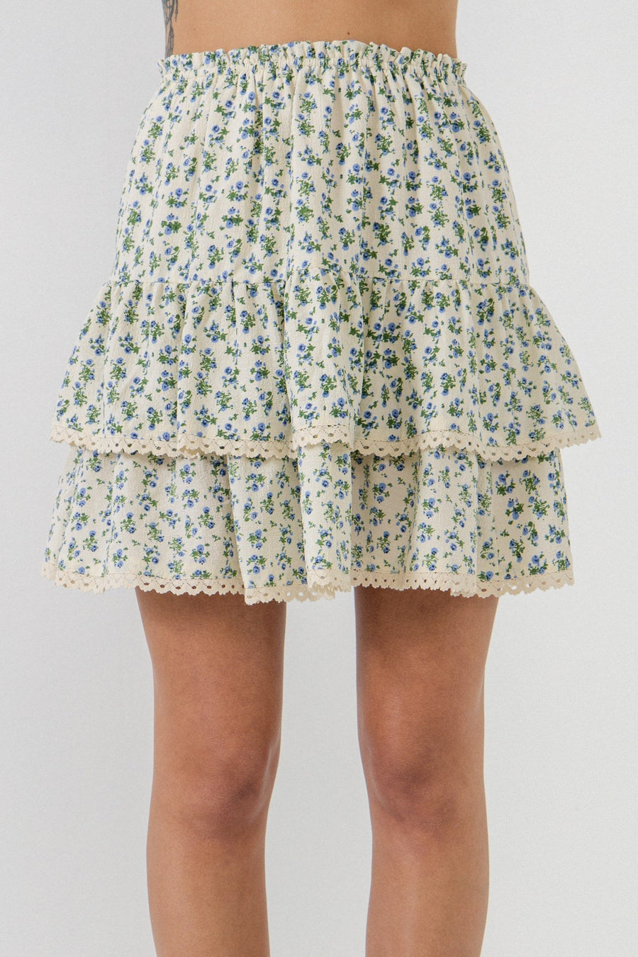 FREE THE ROSES - Floral Lace Trim Detail Mini Skirt - SKIRTS available at Objectrare