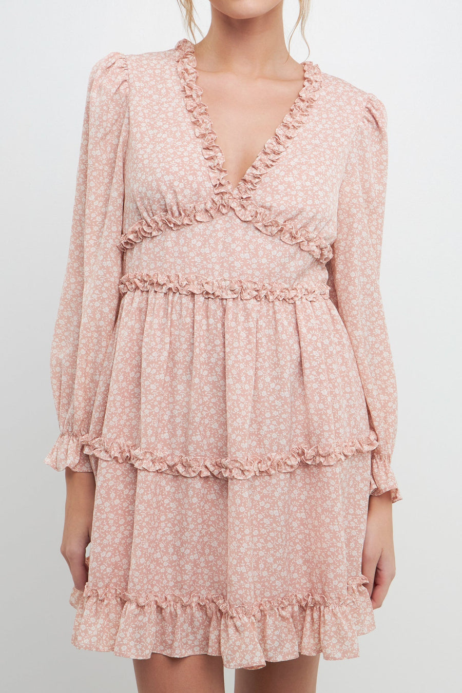 FREE THE ROSES - Floral Ruffle Detail Mini Dress - DRESSES available at Objectrare
