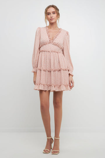 FREE THE ROSES - Floral Ruffle Detail Mini Dress - DRESSES available at Objectrare