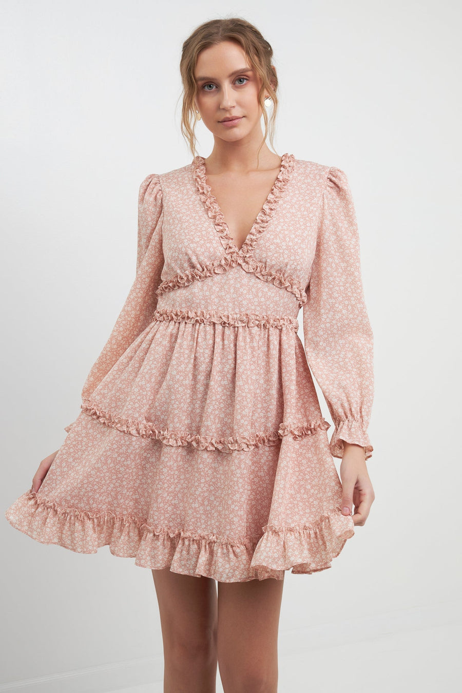 FREE THE ROSES - Floral Ruffle Detail Mini Dress - DRESSES available at Objectrare