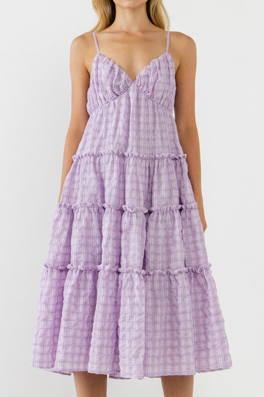 FREE THE ROSES - Check Print Gauze Midi Dress - DRESSES available at Objectrare