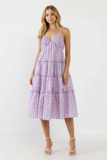 FREE THE ROSES - Check Print Gauze Midi Dress - DRESSES available at Objectrare