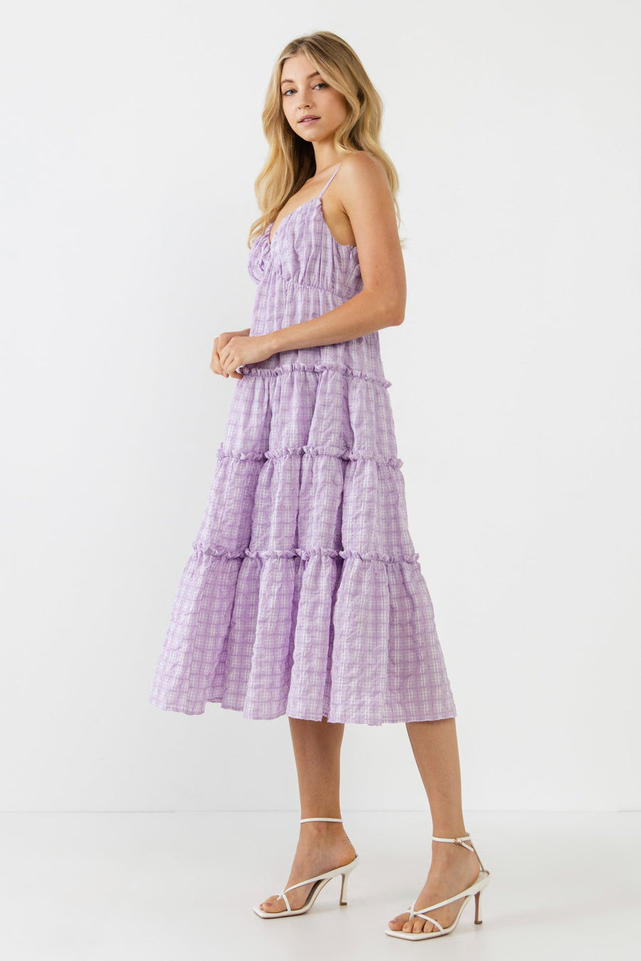 FREE THE ROSES - Check Print Gauze Midi Dress - DRESSES available at Objectrare