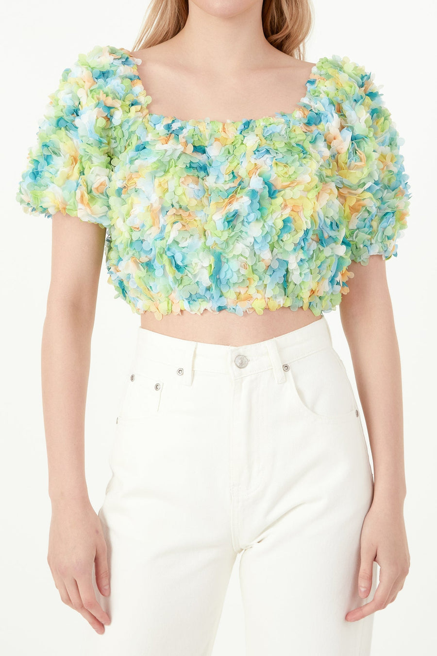 FREE THE ROSES - Multi Color embellishment Cropped Top - TOPS available at Objectrare