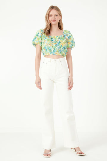 FREE THE ROSES - Multi Color embellishment Cropped Top - TOPS available at Objectrare
