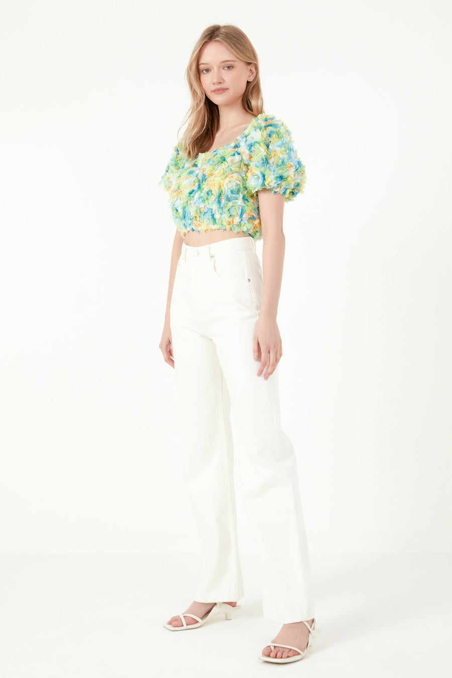 FREE THE ROSES - Multi Color embellishment Cropped Top - TOPS available at Objectrare