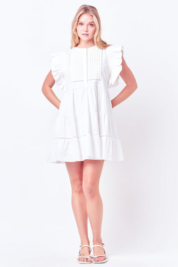 FREE THE ROSES - Trim Detail Ruffled Mini Dress - DRESSES available at Objectrare