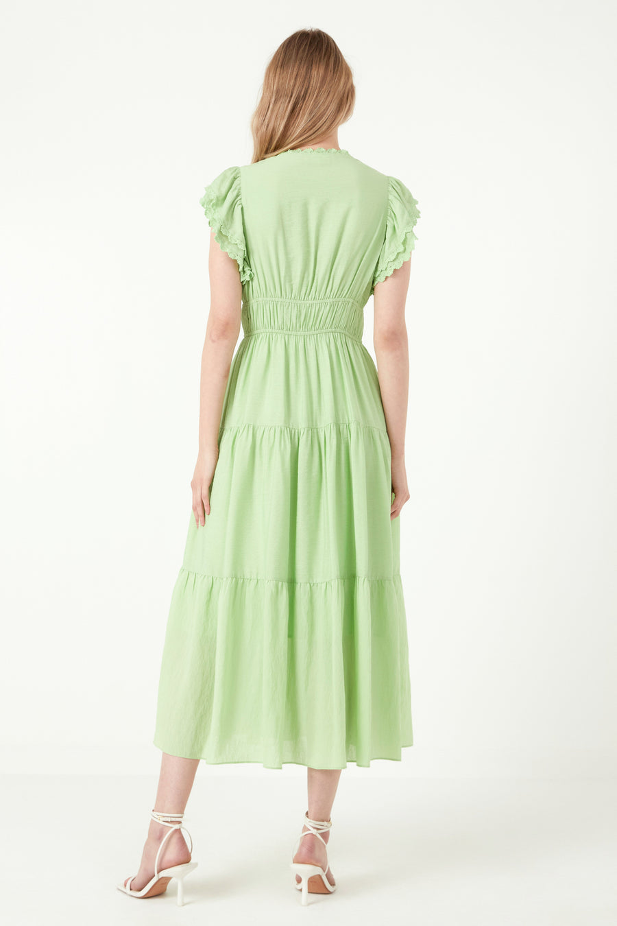 Lace Trim Detail Tiered Midi Dress