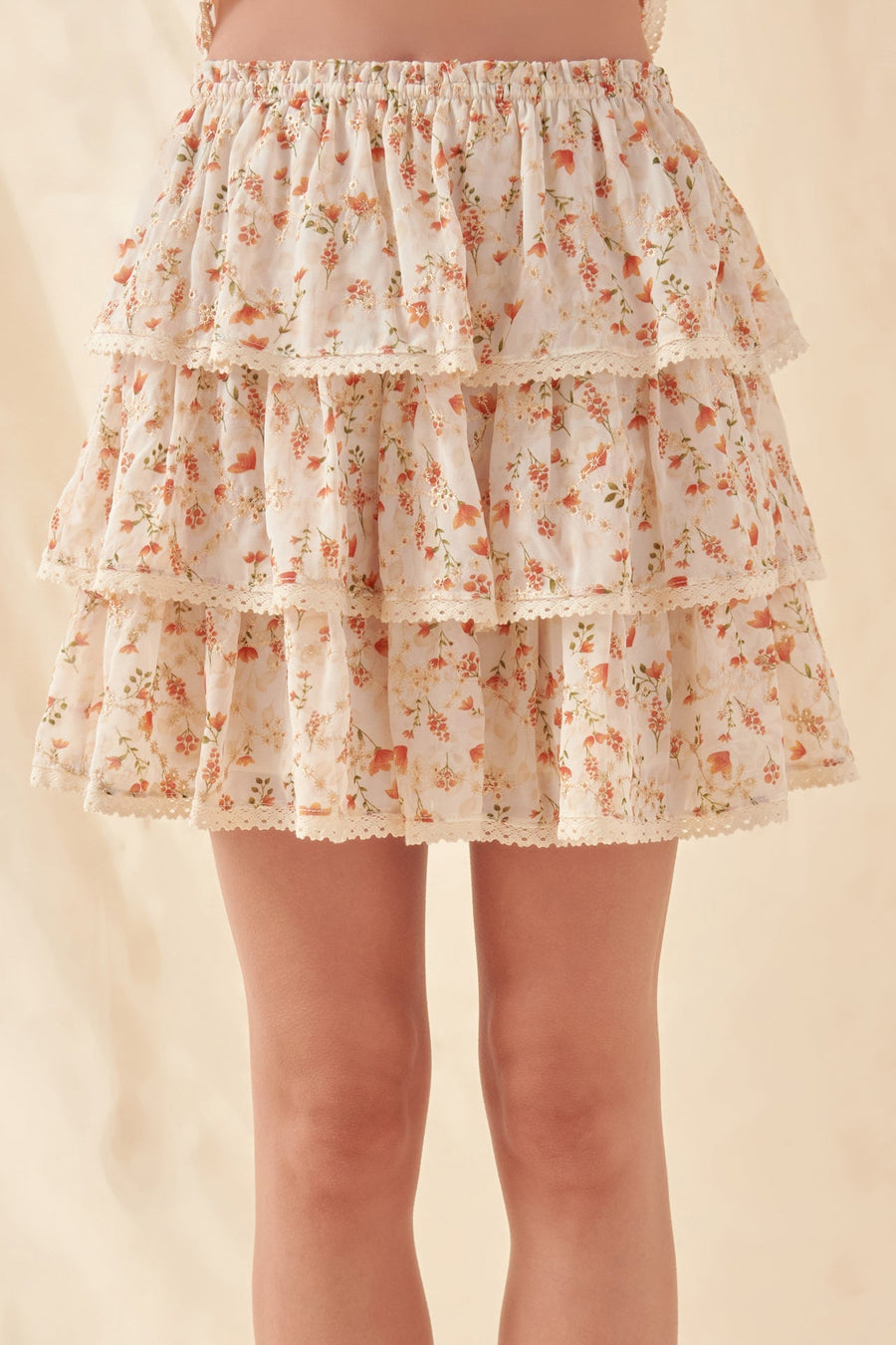 FREE THE ROSES - High Waisted Ruffle Skirt with Lace - SKIRTS available at Objectrare