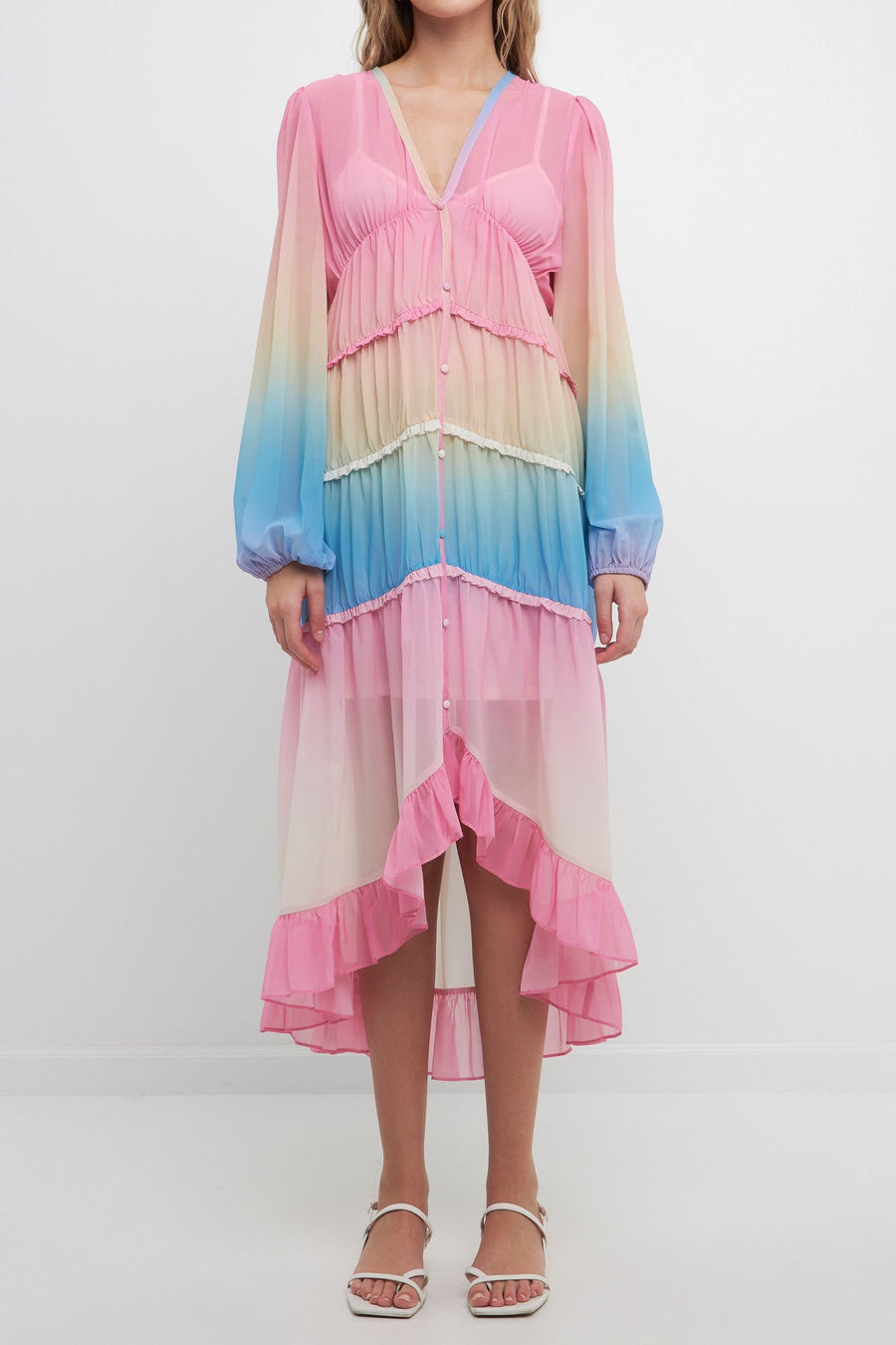 FREE THE ROSES - Tie Dye Print Ruffle High-Low Dress - DRESSES available at Objectrare