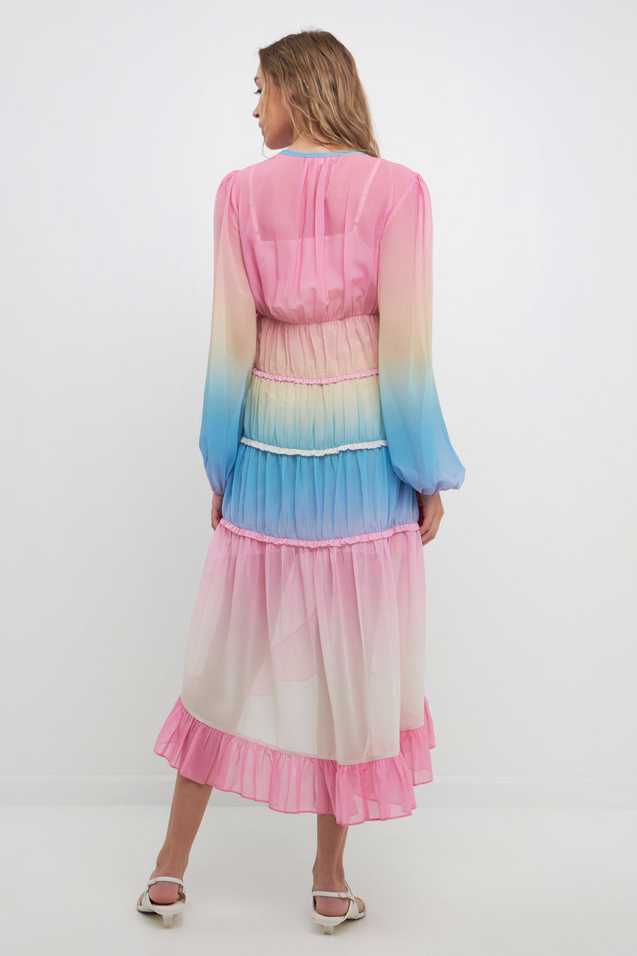 TIe Dye Print Ruffle High-Low Dress