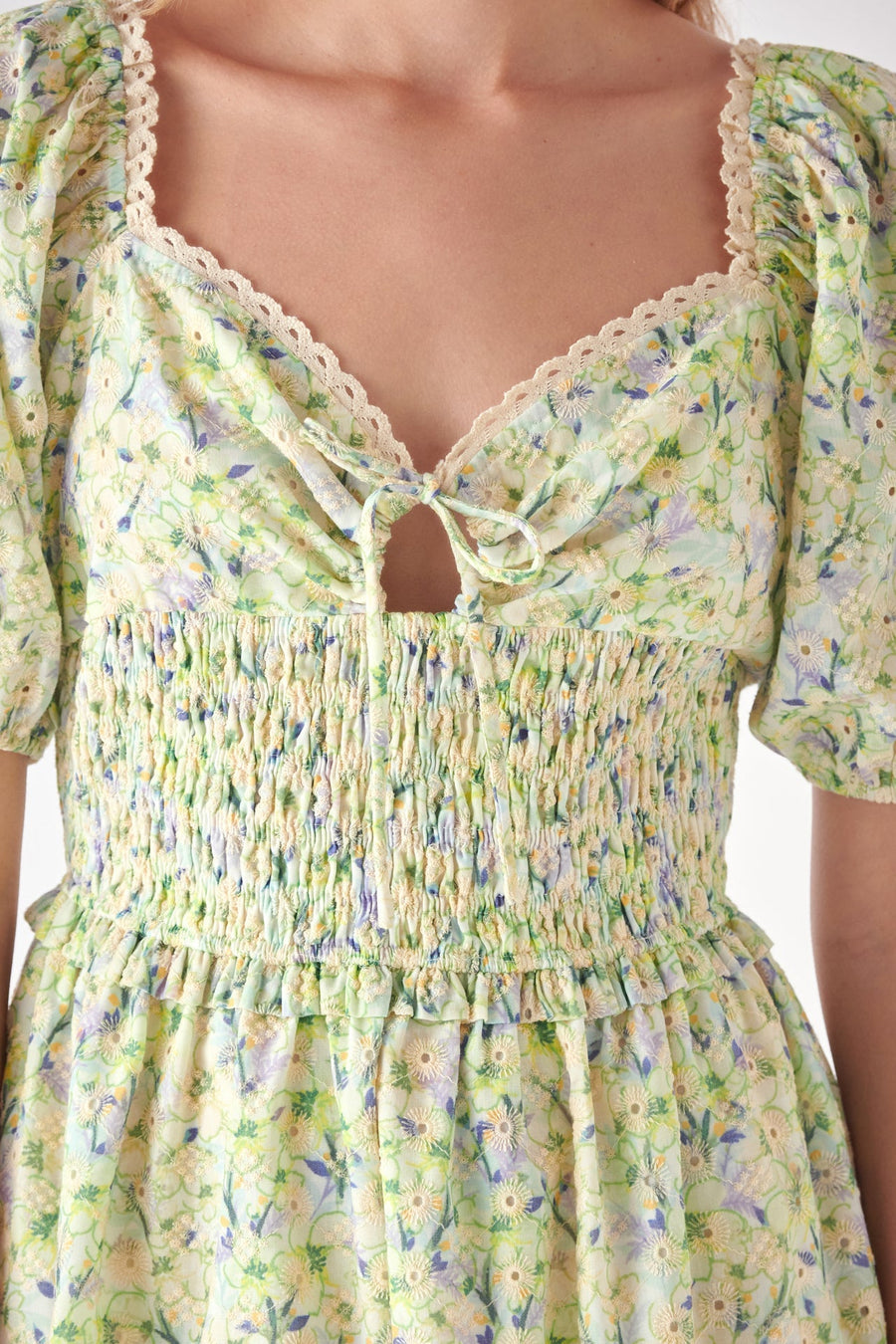 FREE THE ROSES - Shirred Waist Milkmaid Mini Dress - DRESSES available at Objectrare