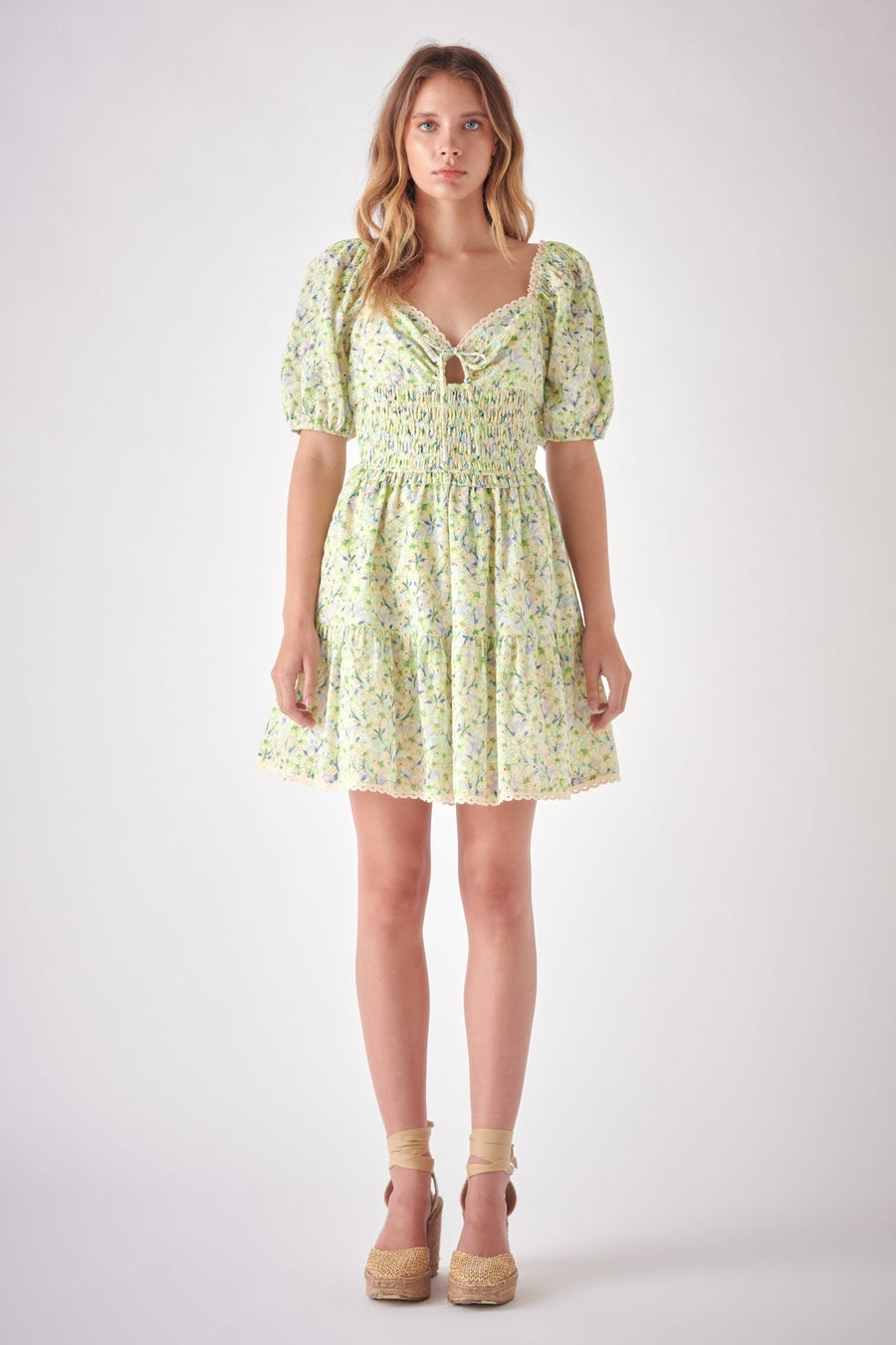 FREE THE ROSES - Shirred Waist Milkmaid Mini Dress - DRESSES available at Objectrare